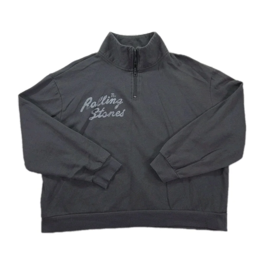 The Rolling Stones 1/4 Zip Cropped‎ Sweatshirt Womens Large Tongue